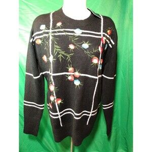 Anna Cai Women Black Embroidery‎ Floral Long sleeve Sweater Size Small